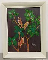 Full view of framed owl painting