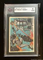 Front of graded 1966 OPC Batman card #47 showing artwork and KSA label grade 4 VGE
