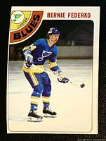 Front of Bernie Federko rookie card showing player image and team logo