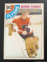 Front of Bernie Parent O-Pee-Chee card showing image, team logo and number