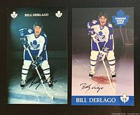 Fronts of both postcards showing Bill Derlago images and printed signatures