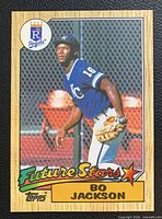 Front of Bo Jackson 1987 Topps Future Stars card showing image, border, and card number