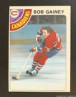 Front of Bob Gainey 1978-79 OPC hockey card showing action image and card number