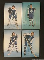 Fronts of four Toronto Maple Leafs player postcards with images and facsimile signatures