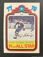 Front of 1978-79 OPC card showing Börje Salming, card number 328, Maple Leafs uniform, 1st Team All-Star text