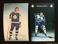 Fronts of both Borje Salming postcards showing player in uniform and printed signatures