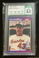 Front of graded Curt Schilling 1989 Donruss card showing grade label