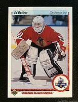 Front of Ed Belfour Upper Deck French rookie card