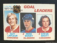 Front of OPC card featuring Lafleur, Bossy, Shutt