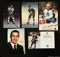 Fronts of all five Toronto Maple Leafs postcards showing images of Martin, Alexander, Franceschetti, Paiement and Gregory