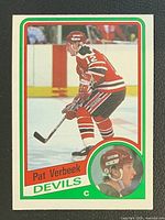 Front of Pat Verbeek rookie card with image, team and number