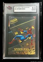 Front of encapsulated 1995 Fleer Ultra Spider-Man #5 card showing grade 8.5 NMM+ label