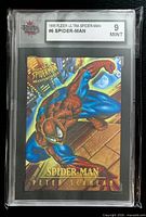 Front of KSA-slabbed 1995 Fleer Ultra Spider-Man #6 card showing grade label and artwork