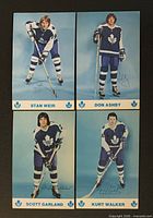Fronts of four Toronto Maple Leafs player postcards showing Stan Weir, Don Ashby, Scott Garland, Kurt Walker