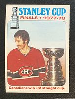 Front of O-Pee-Chee Stanley Cup Finals card showing title, player, and Stanley Cup