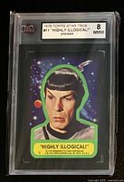Front of graded 1976 Topps Star Trek #11 sticker showing Spock and KSA grade label