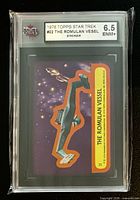Front of graded 1976 Topps Star Trek #22 The Romulan Vessel sticker in KSA slab showing grade label