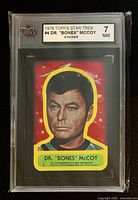 Front of KSA-slabbed 1976 Topps Star Trek #4 Dr. "Bones" McCoy sticker