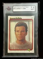 Front view of graded 1979 Topps Star Trek #10 James T. Kirk card showing grade label 7.5 NM+