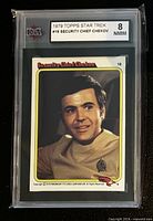 Front of graded trading card in KSA slab showing Chekov portrait and grade label