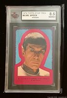 Front of encapsulated Mr. Spock sticker showing grade label