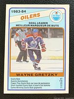 Front of Gretzky Goal Leader card showing image, borders, card number and team