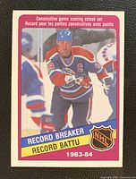 Front of Wayne Gretzky 1984-85 OPC #388 Record Breaker card
