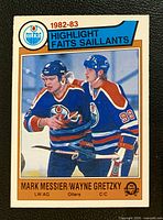 Front of O-Pee-Chee card showing Gretzky and Messier in Oilers uniforms