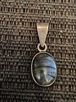 Front view of sterling pendant showing stone
