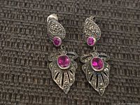 Front view of both earrings showing marcasite and pink stones