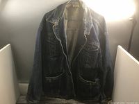 Full view of front of denim jacket