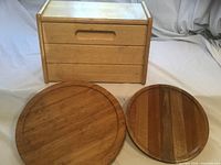 front view bread box, lazy Susan, tray