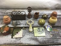 All fourteen items arranged on surface
