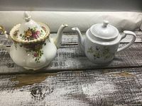 Two teapots side by side showing overall shapes and patterns
