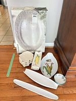 Group shot of all platters and plates showing count and variety