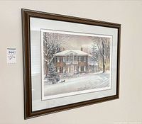 Framed print on wall displaying entire frame and mat