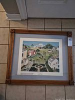 Full view of framed print with wood frame and mat