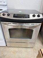Front view of GE stainless steel electric range