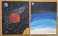 Both 16x20 hand-painted space-themed canvases side by side