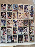 All 30 Brian Leetch hockey cards laid out in grid, fronts visible