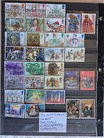 Front view showing first group of mounted GB Christmas stamps