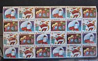 Single sheet showing 24 colourful Canadian Christmas seals
