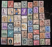 All 50 Egyptian postage stamps laid out in grid
