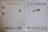 Two album pages with printed Nicaragua layouts, several mounted stamps visible