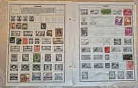 Two album pages showing multiple Pakistan stamps of varying designs and denominations