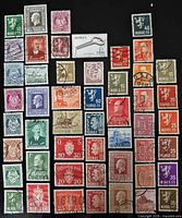 Full layout of 50 Norwegian stamps showing denominations and designs