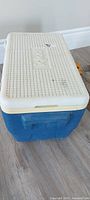 Top view of closed blue Igloo cooler
