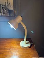 Lamp illuminated, front view showing shade and base