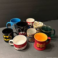 Front view of all nine assorted mugs