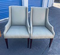 Front view of both Robert Allen wingback chairs